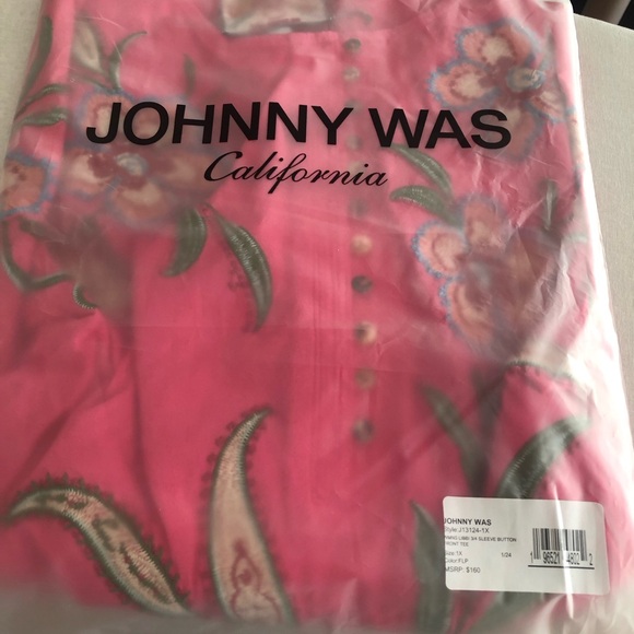Johnny Was JWLA Libbi 3/4 Sleeve Flamingo Pink Embroidered Cotton Henley Top 1X - Picture 15 of 16